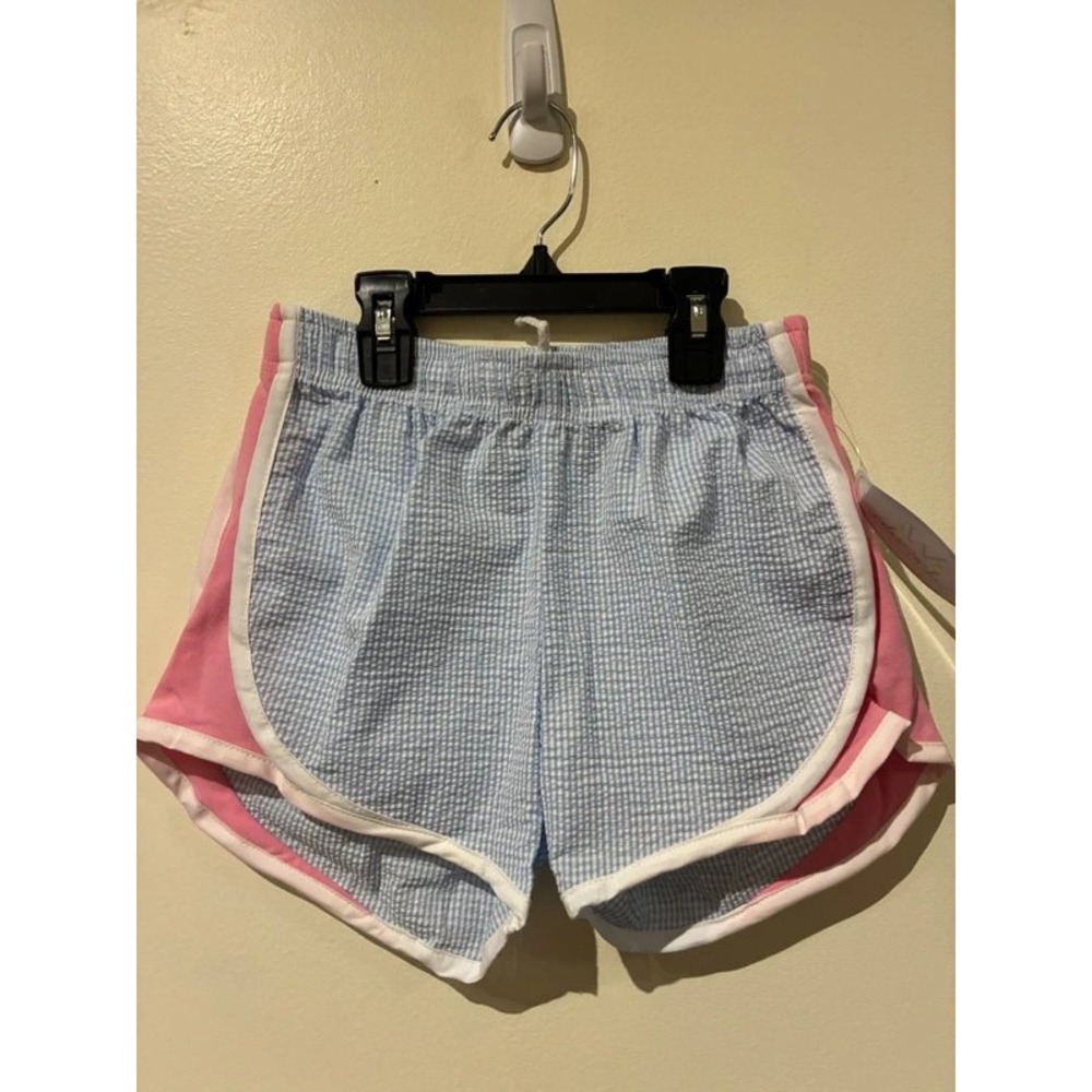 Color Works Girls Blue Seersucker Gingham Dolphin Shorts Pink Size 10 NWT